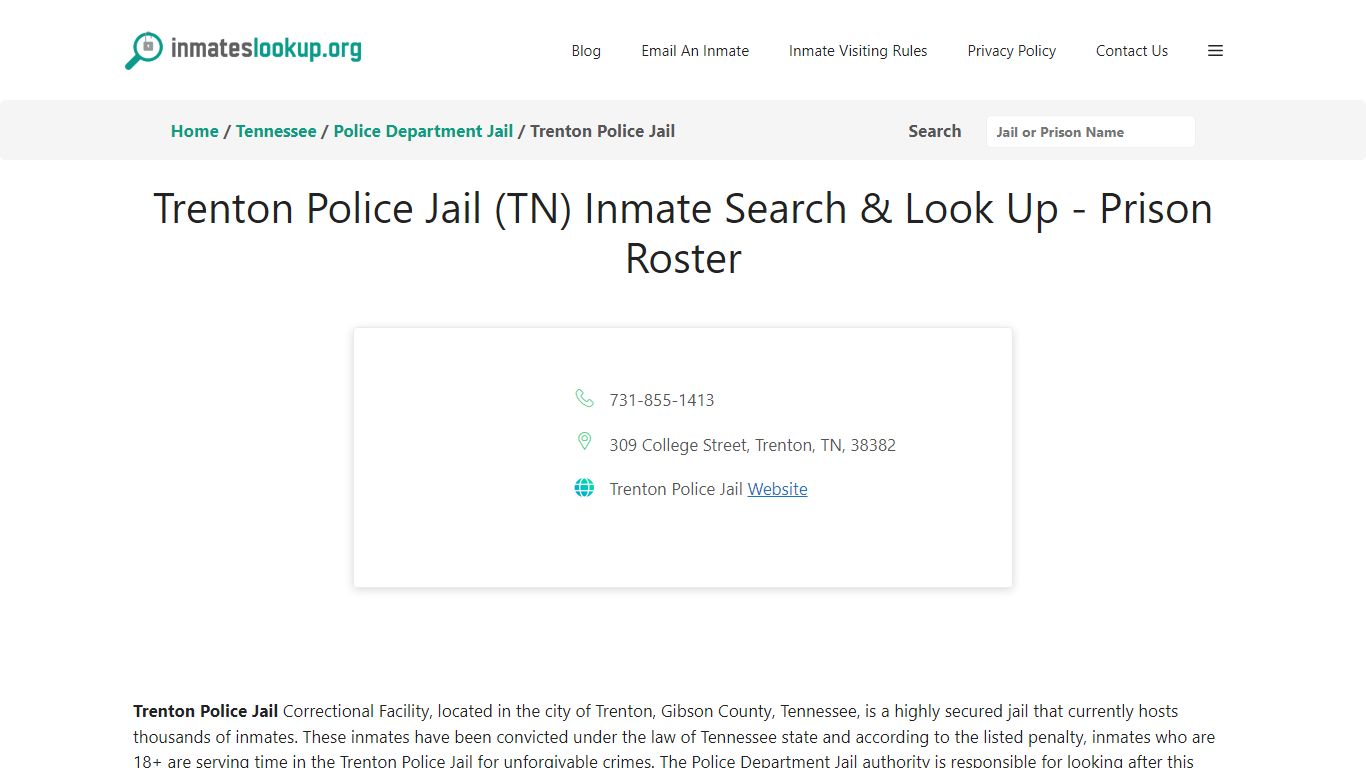 Trenton Police Jail (TN) Inmate Search & Look Up - Prison Roster